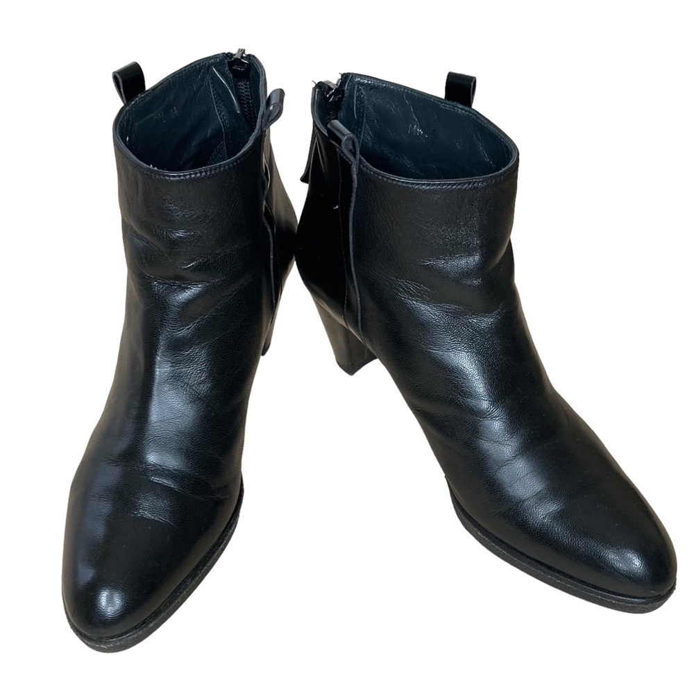 Stuart Weitzman Black Leather Heeled Booties w/ Back Zippers  #MW39648